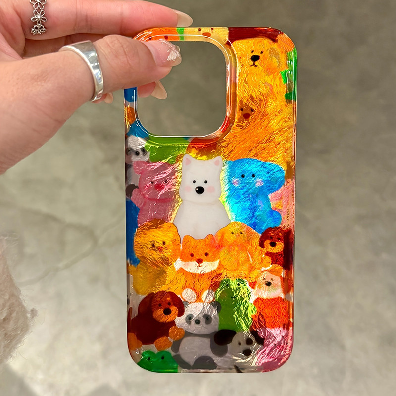 เคสโทรศัพท์สําหรับiphone 16 11 15 14 13 12 Pro Max 16E XS XR X SE 7 8 Plusน่ารักที่มีสีสันGraffitiลูกสุนัขรูปแบบฝาครอบ