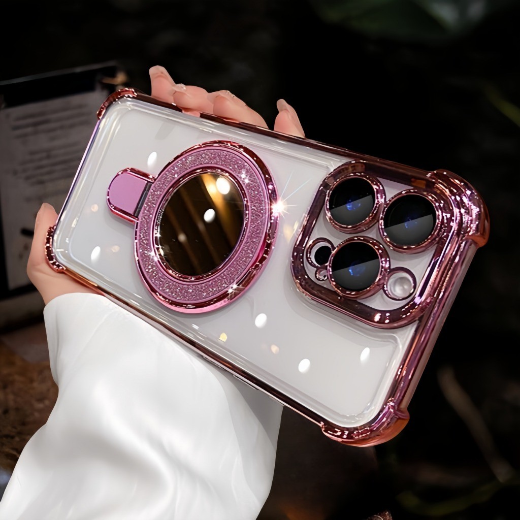 เคสยืนแวววาวชุบสําหรับ iPhone 16 15 14 Plus 13 12 11 Pro Max เคสแข็งอะคริลิคใสกันกระแทก - รูปที่ 4