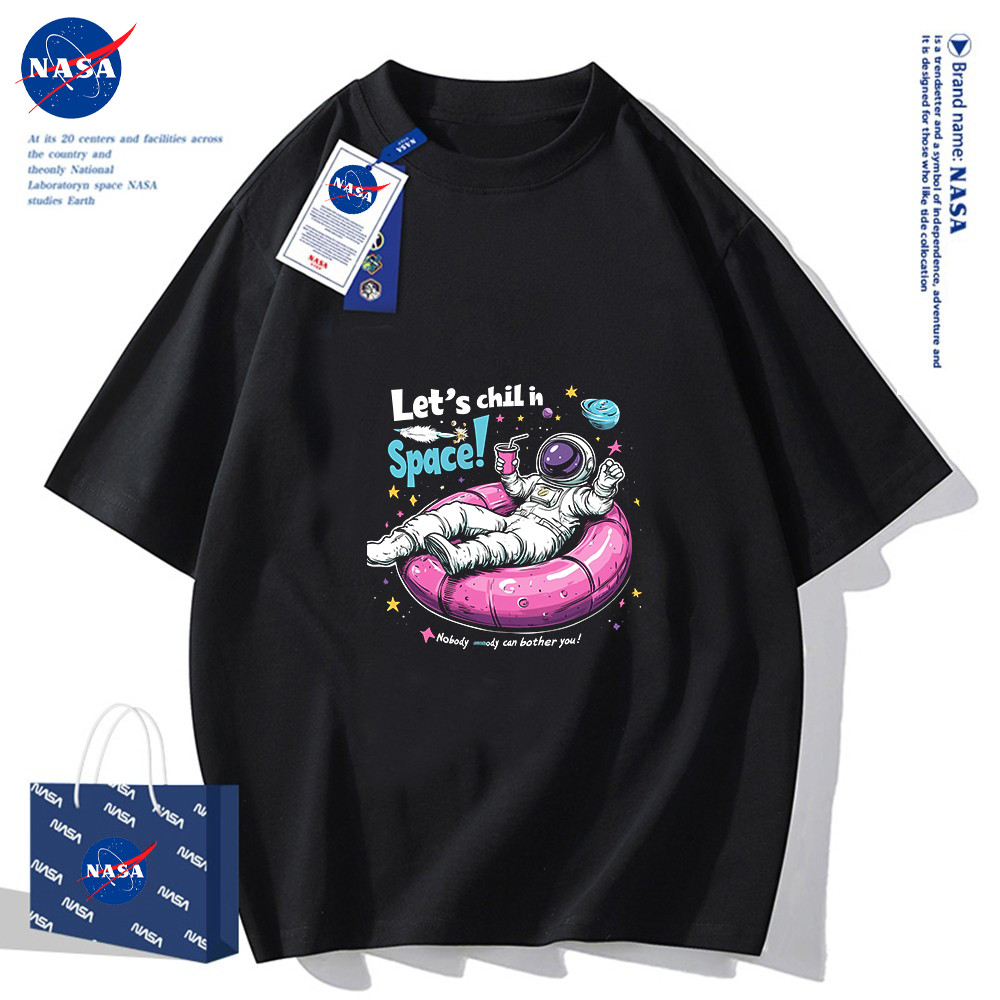 [จัดส่งทุกวัน]เสื้อ NASA ลาย Space แท้ ผ้า Cotton 100% หลวม รัดรูป สีขาว เสื้อกีฬา สไตล์