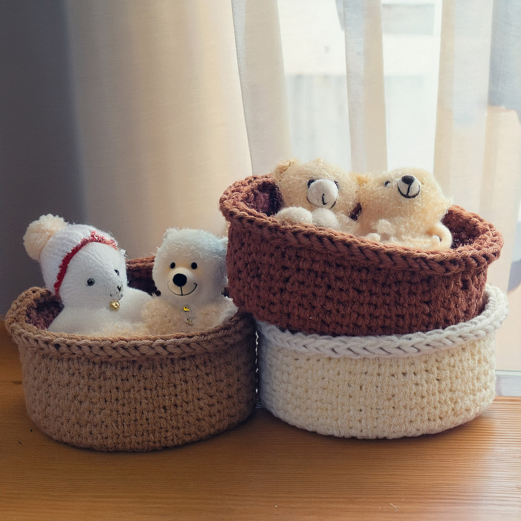 3PC ตะกร้าไม้ธรรมชาติด้านล่างกลวงโครเชต์ถักตะกร้าถักเครื่องมืองานฝีมือวัสดุ ราคา ถูกที่สุด ดีลบีเคเค แกลเลอรีภาพที่ 3