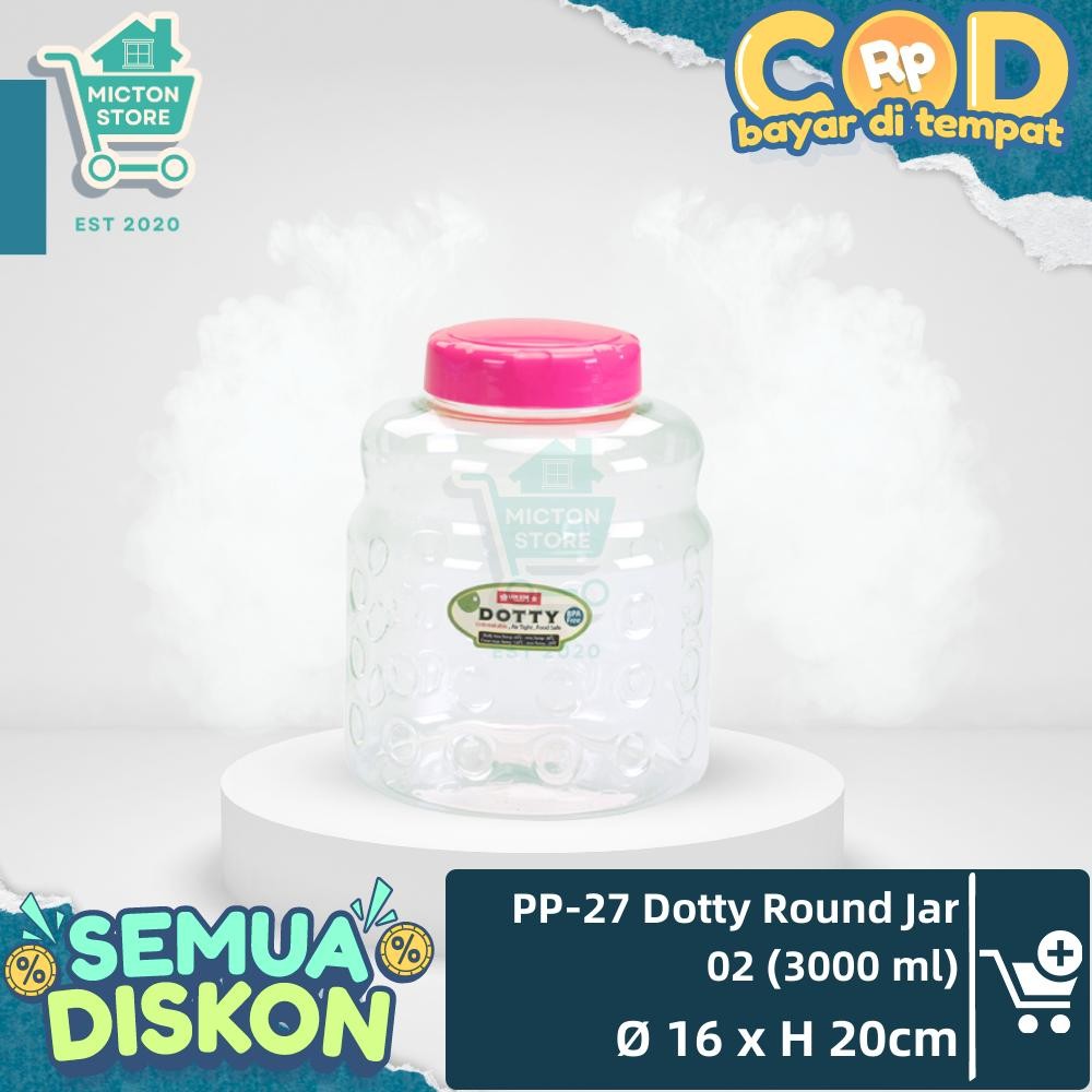 MICTON Lion Star PP-27 Dotty Round Jar 02 (3000 ml) Premium Food Grade และ BPA FREE Candy Jar Candy 