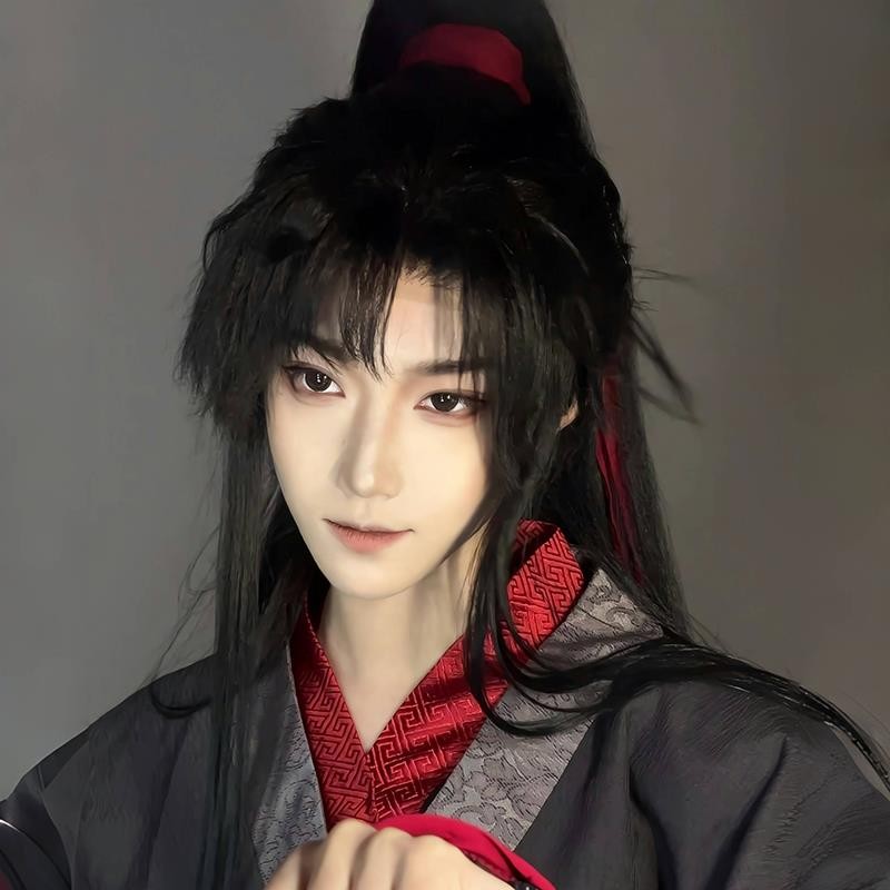 Wei Wuxian cos วิกผมโบราณชาย Magic Dao Patriarch Heroes ผมยาวตรง Air Bangs สไตล์จีนวัยรุ่นหมวก/3.22