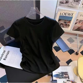 เสื้อผ้าแฟชั่นตามกระแส เสื้อผ้าสาวอวบไซส์ใหญ่ เสื้อยืดสาวอวบ เสื้อรัดรูป เสื้อครอปแต่งย่นข้าง