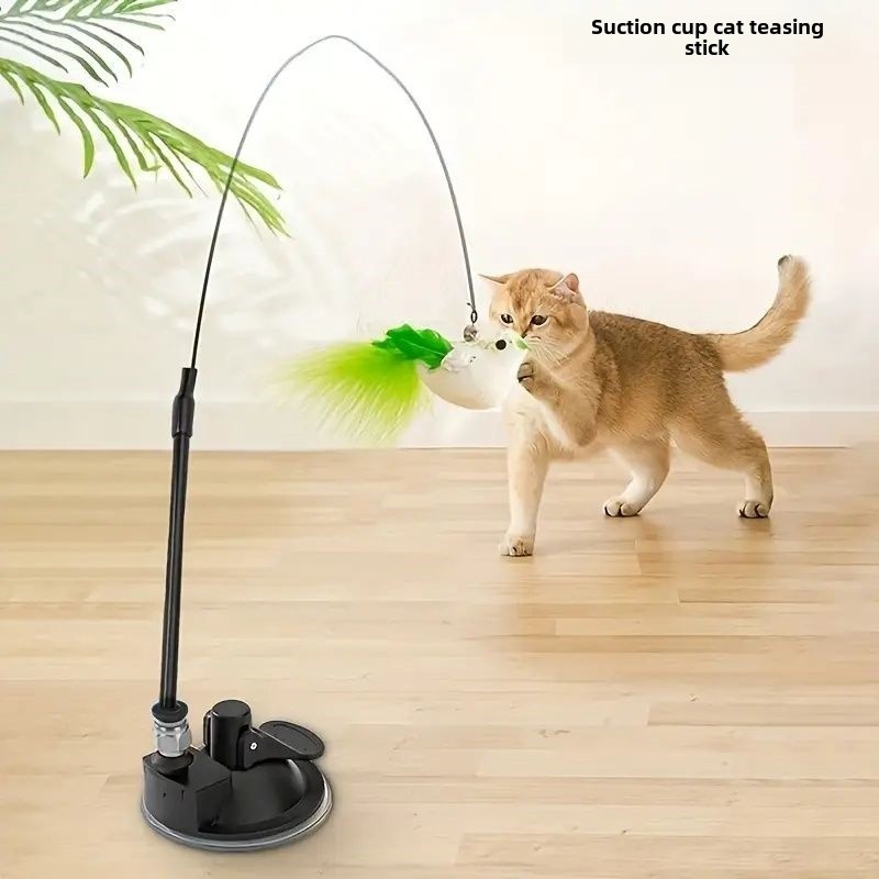 [QPet] Cat Teaser Wand Cat Self-Entertainment Feather ทนทานกัดทนลวดเหล็กก้านยาวหัวเปลี่ยน