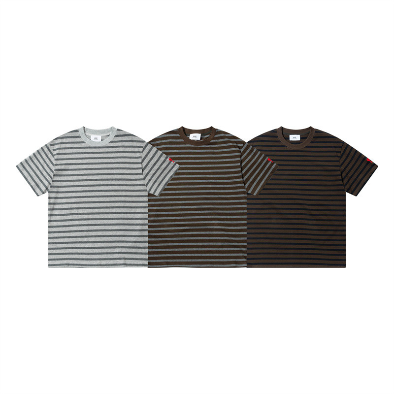 เสื้อยืดแขนสั้นผู้ชายผู้หญิง สไตล์คลาสสิก โลโก้ขนาดเล็กที่ข้อมือ พิมพ์ลายขนาดใหญ่รอบคอ RTS46