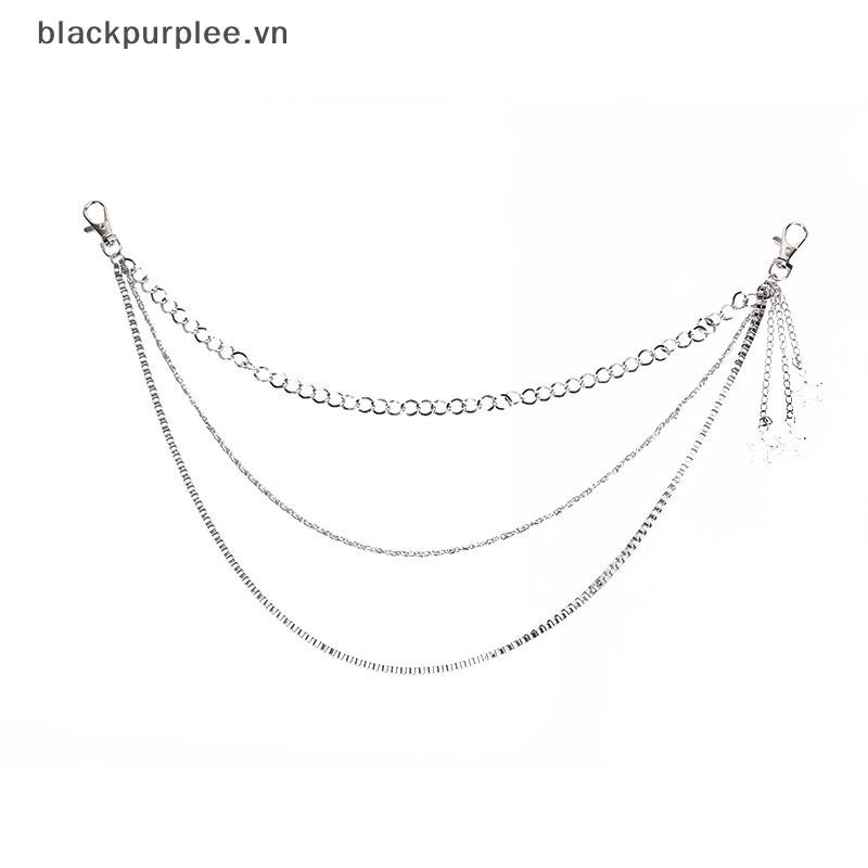 Burple Metal Gothic Chain Pants Hip Hop Punk 3 ชั้น Jean Key Wallet Star Chain Women.