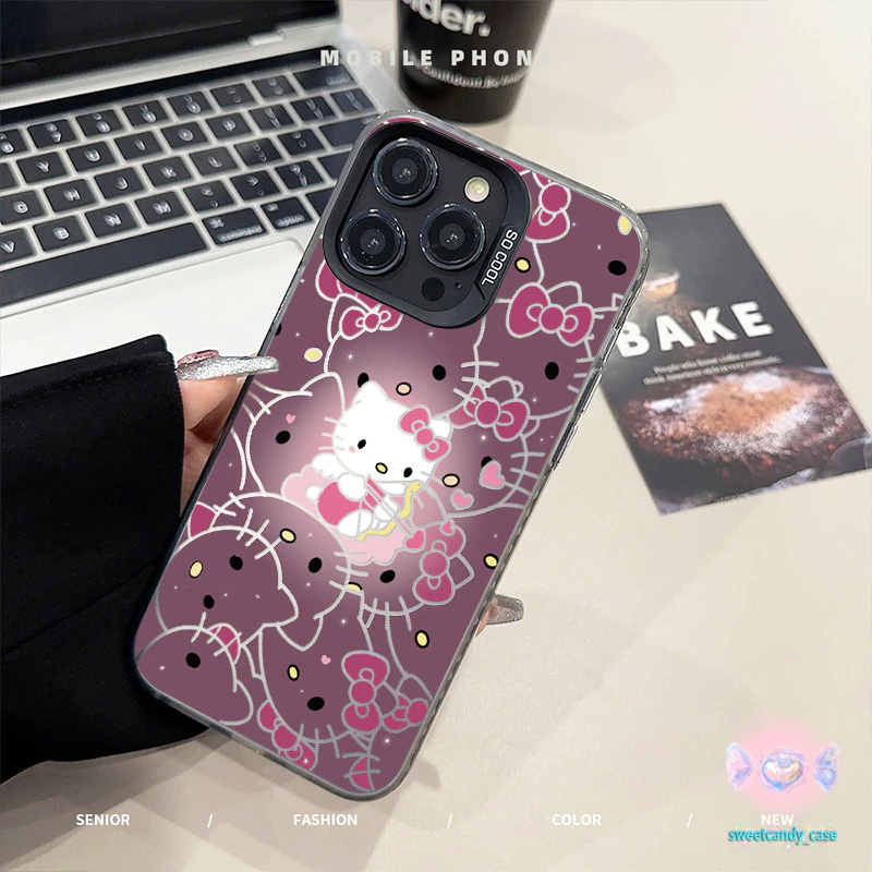 🚚จัดส่งในพื้นที่🚚เคสคุณภาพสูง สว่างสีม่วง Hello แมวเคธี สําหรับ IPhone 16 15 14 13 11 12 7/8plus Pro Promax XR XS