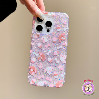 สําหรับ iphone 16promax น่ารักขนมกระต่ายเคสโทรศัพท์ iPhone15promax สุทธิสีแดง glitter เต็มหน้าจอบุคลิกภาพหญิง 14/13pro max 12pro 12 PLUS นุ่ม DSP