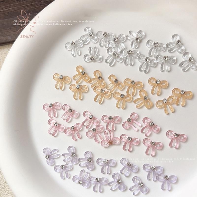[maybeauty] 10 ชิ้นโปร่งใส 3D เล็บ Rhinestone Bow Charms อุปกรณ์เสริมอะไหล่สําหรับเล็บอุปกรณ์ตกแต่ง {TH}