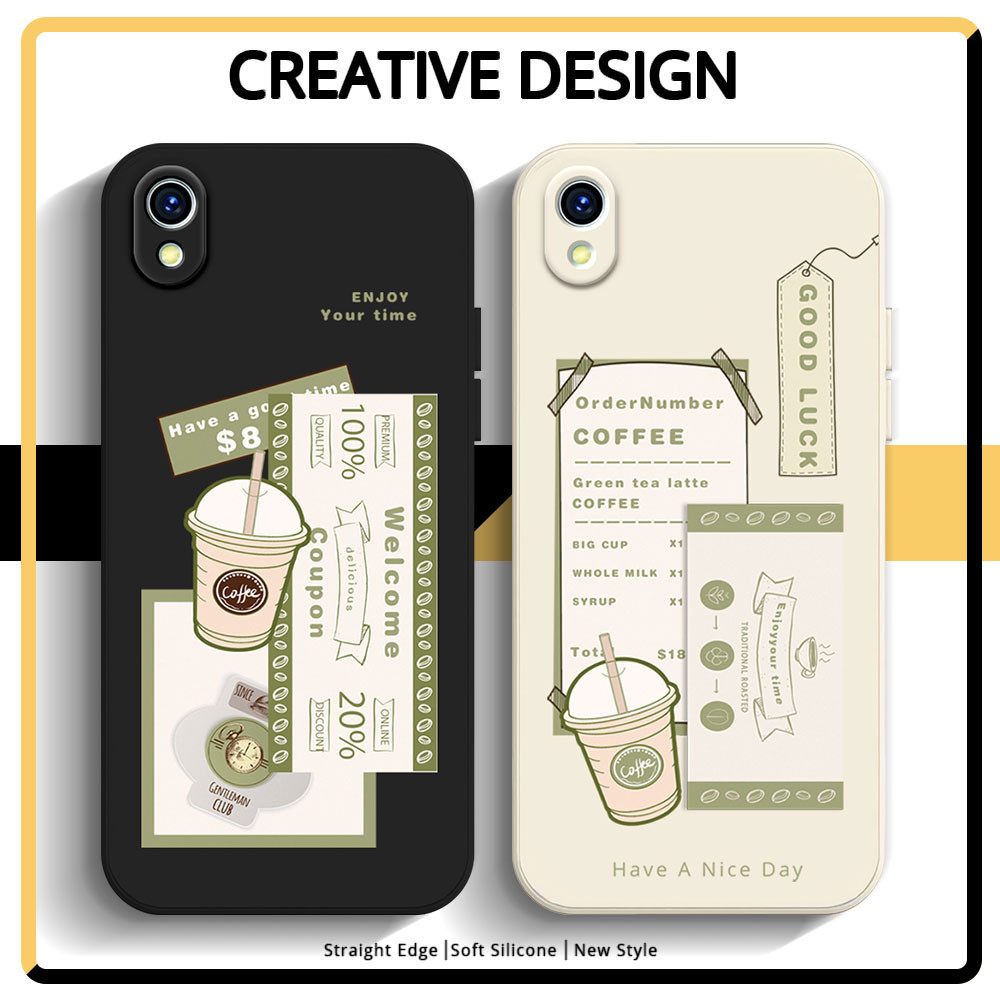 สาวสไตล์สําหรับ Vivo 1820 2015 Y91C Y1S เคสโทรศัพท์กาแฟนมชาอินเทรนด์ออกแบบฉลากกันกระแทกซิลิโคนอ่อนนุ่มปลอก