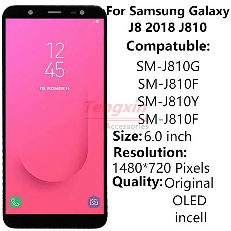 SAMSUNG 6.0 "Super AMOLEDสําหรับSamsung Galaxy J8 2018 จอแสดงผลLCDพร้อมกรอบSM-J810 J810F J810M Touch