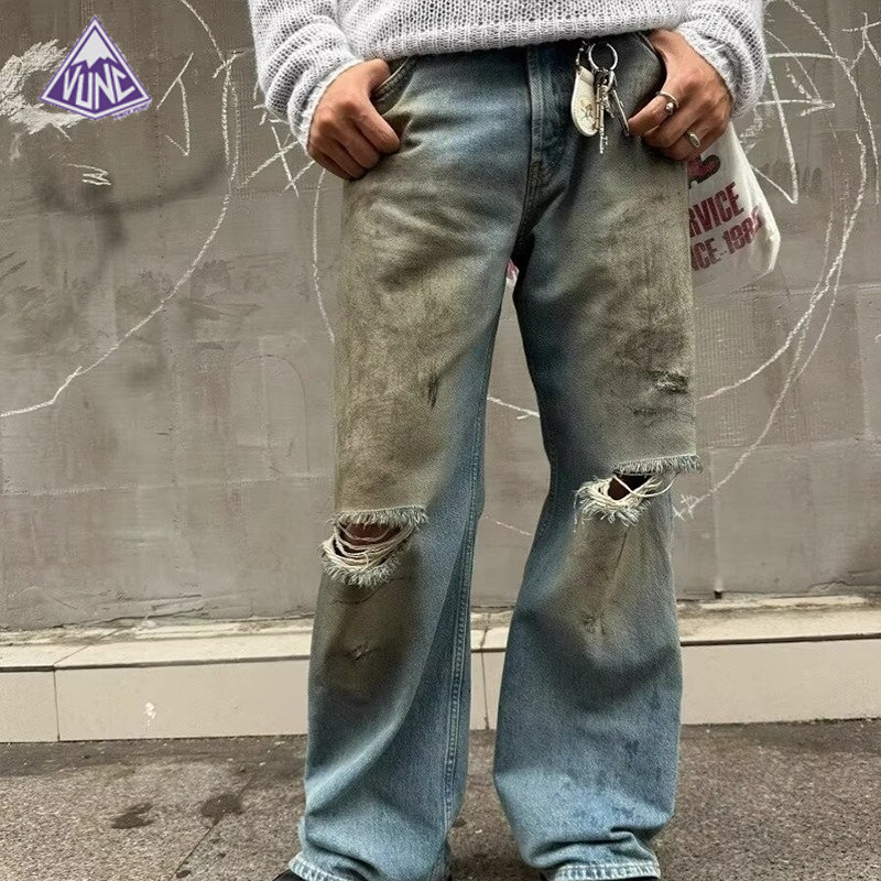 Vunc กางเกงยีนขากว้าง ทรงหลวม เข้ากับทุกการแต่งกาย สไตล์สตรีทอเมริกัน แฟชั่นสําหรับผู้ชาย