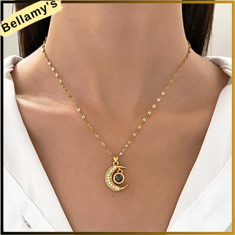 ❤️ สร้อยคอจี้พระจันทร์ทองของผู้หญิงเหล็กไทเทเนียมโซ่ไหปลาร้าเกรดสูงสุดสร้อยคอหรูหรา-bellamy.idd