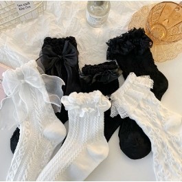 💖พร้อมส่งในไทย🧦ถุงเท้าข้อสั้น jk ญี่ปุ่น ถุงเท้าโบว์ แต่งลูกไม้น่ารัก นุ่ม สบาย