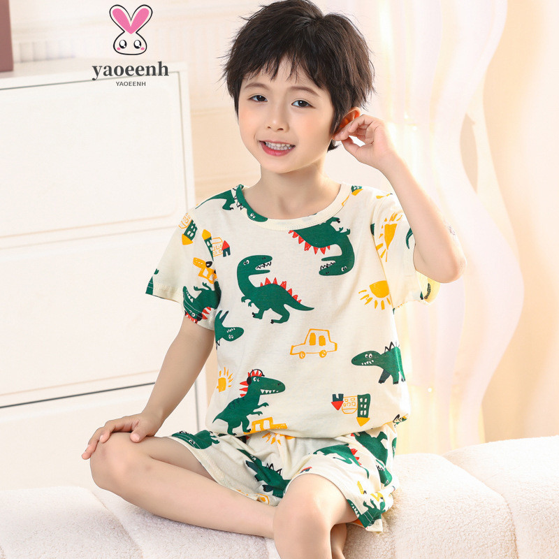 【YAOEENH】พร้อมส่ง ชุดนอน เสื้อแขนสั้น กางเกงขาสั้น แบบบาง ลายการ์ตูน แฟชั่นฤดูร้อน สําหรับเด็กผู้ชาย และผู้หญิง 100-160 ซม.