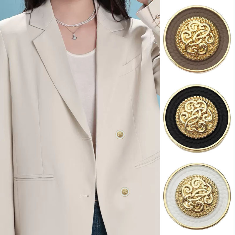 Bfxdg 10pcs/Set Retro รูปแบบสีดําสีขาวรอบปุ ่ มโลหะแฟชั ่ นคาร ์ ดิแกนชุดแจ ็ คเก ็ ตเสื ้ อผ ้ าอุปกรณ ์ ตกแต ่ งเย ็ บปุ ่ ม