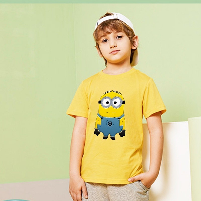2024ใหม่ เสื้อยืด พิมพ์ลายการ์ตูนมินเนี่ยน สีเหลือง สําหรับเด็กผู้ชาย และเด็กผู้หญิง Children's T-shirt