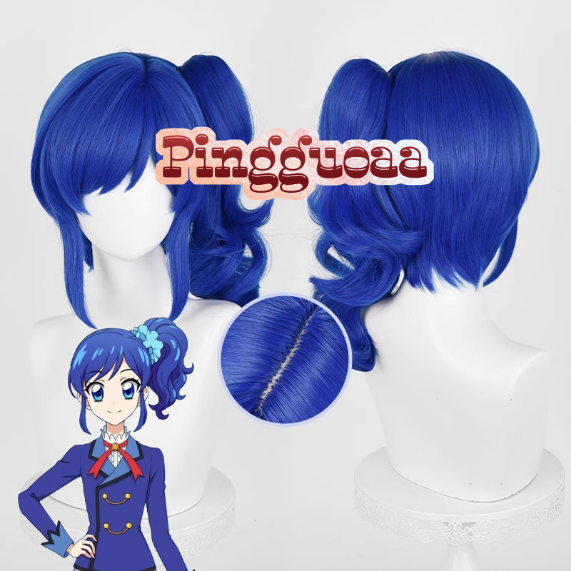 【Manmei】Aikatsu! Series Kiriya Aoi Cosplay Wig 37cm Short Blue Wigs with Ponytail Heat Resistant Syn