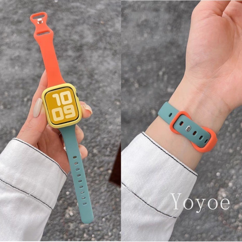 เคสซิลิโคน สีแคนดี้ พร้อมสายคล้อง สําหรับ Apple Watch Series 9 Ultra 2 49 มม. 45 มม. 8 7 44 มม. 42 มม. SE 6 5 4 3 iwatch 41 มม. 40 มม. 38 มม.