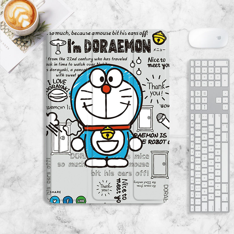 เคสโดราเอมอน ipad pro11 12.9 gen10 2022 เคส ipad 10.2 gen7/8/9 เคส ipad air1/2/3/4/5 mini6 เคสช ่ องเสียบปากกา ipad gen5/6