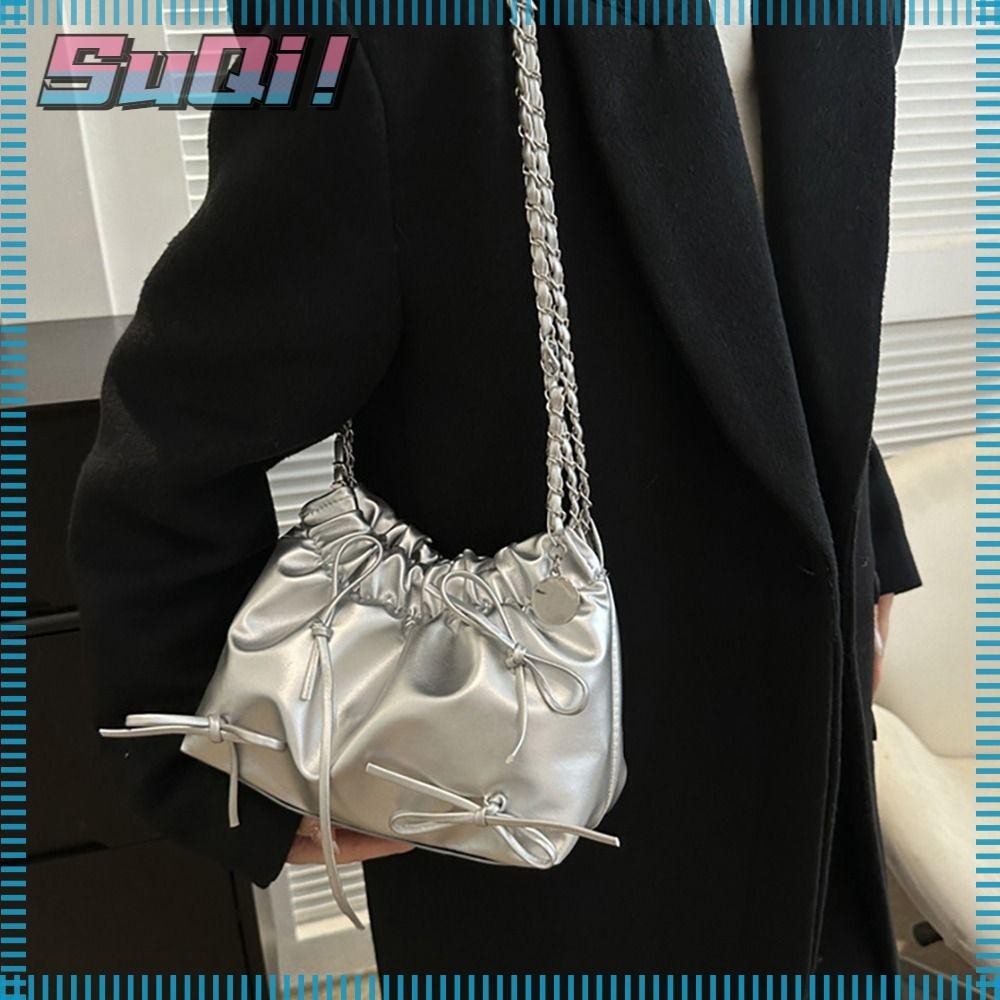Suqi Plain Pleated Bag, Casual Plain All-match Women 's Shoulder Bag, Fashion One-sided Pleated Design Small PU Leather Handbag Women