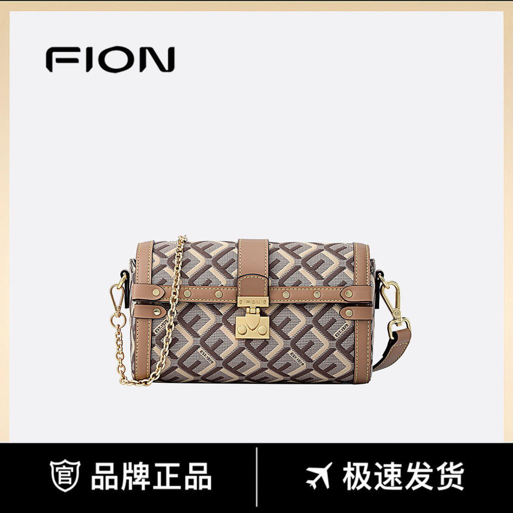 [สไตล์ที่ดี] Fion/fion Fion Old Flower Qiaojin Brocade Series Diamond Label Boston Bag กระเป๋าสะพายส