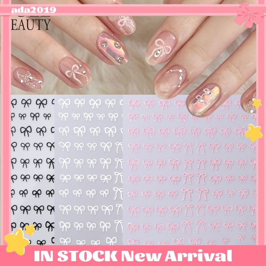 Simple Nail Art สติกเกอร์ริบบิ้นโบว์สีดำสีขาวทองเงินริบบิ้นสีแดงสวมใส่สติกเกอร์เล็บสามมิตินูนโบว์เล็