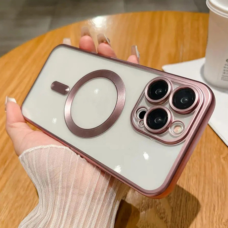 หรูหราโปร่งใสชุบเคสโทรศัพท์แม่เหล็ก สําหรับ iPhone 15 14 13 12 11 Pro Max 15 Plus กล้องป้องกัน เคลือบ กันกระแทกซิลิโคนนุ่มปก