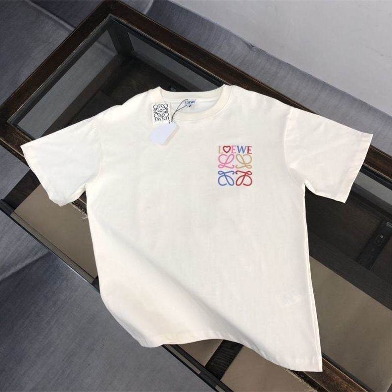 เสื้อผ้าผู้ชายรุ่น Ding-class Louisway แขนสั้นสไตล์ใหม่ 2024SSLOEW ตัวอักษรสีสันสดใส LOGO Love Heart คอกลมครึ่งแขน [คลังสินค้าพร้อม]