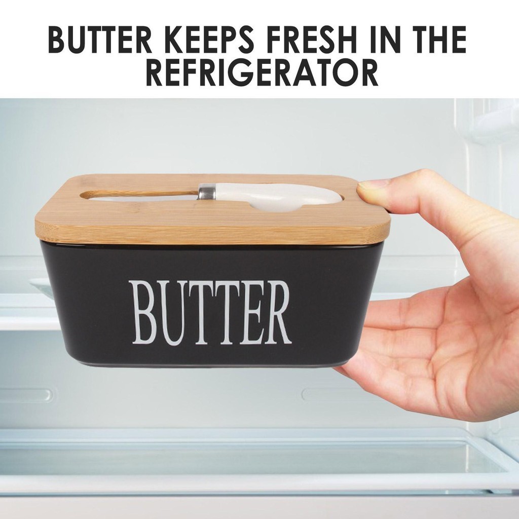 เซรามิคเนยคอนเทนเนอร ์ จาน Farmhouse Butter คอนเทนเนอร ์ Airtight ไม ้ ไผ ่ Farmhouse Butter Crock ถ