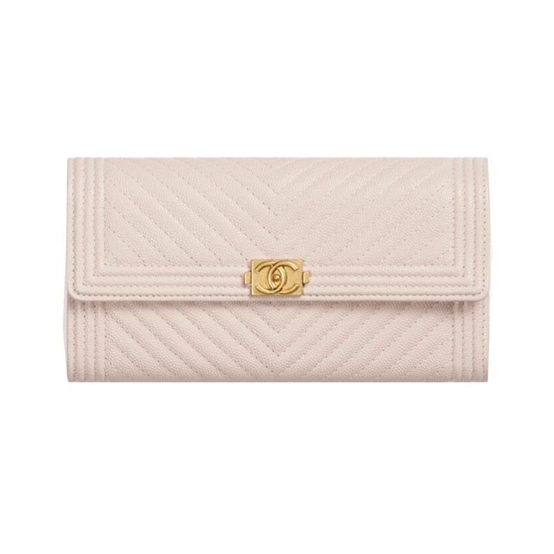 Chanel/Chanel Women's Wallet PORTAFOGLIO BOY LUNGO Grained Calfskin Beige Classic Casual Long Folding