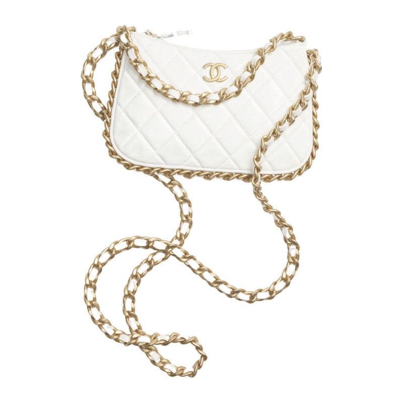 Chanel/Chanel Women's Bag Clutch con Catena White Lambskin Rhomb Pattern Single Shoulder Crossbody