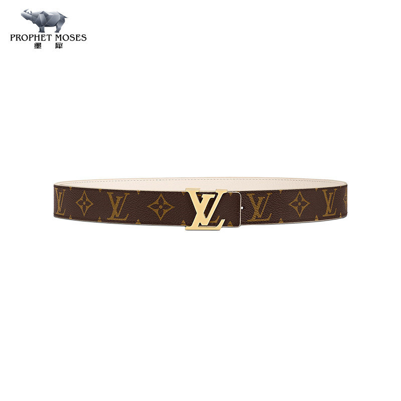 Louis Vuitton/Louis Vuitton women's vintage canvas/solid leather double-sided classic LV buckle belt width 3cm versatile