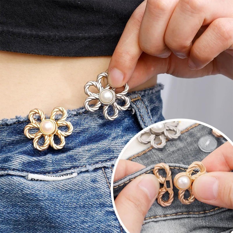 กระดุมยีนดอกไม้,กางเกงยีนส์รัดเอวไม่มีเย็บกระดุม หมุด ปรับตกแต่งเอวหัวเข็มขัดที่ถอดออกได้ ยีนส์ คลิปสําหรับกางเกงยีนส์หลวมกางเกงกระโป