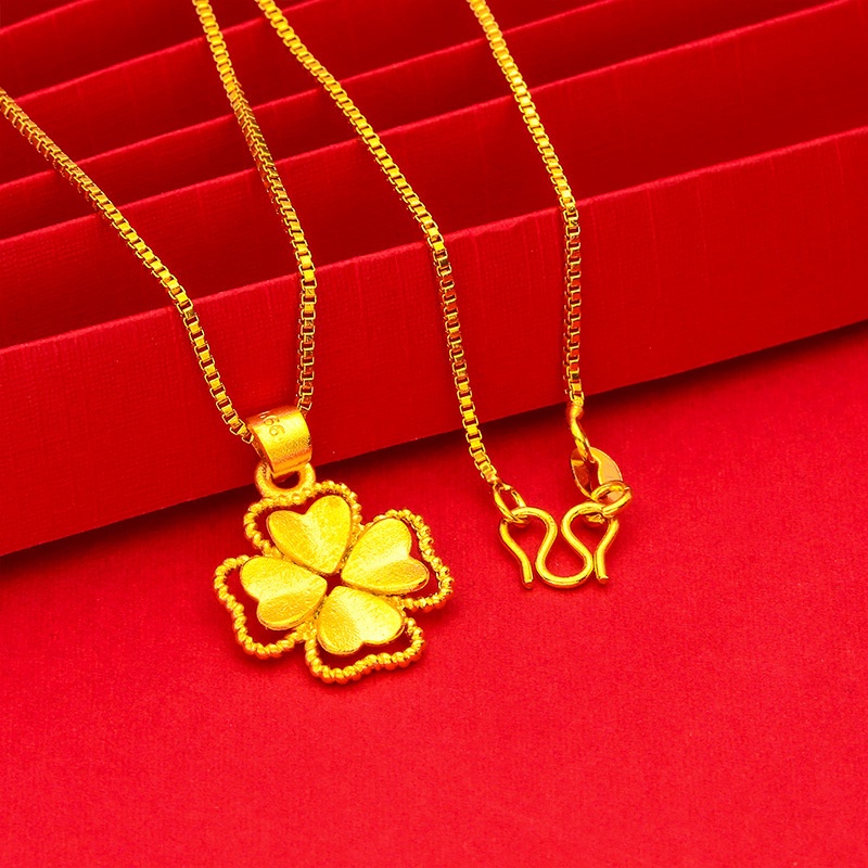 Lucky Four-leaf Clover จี้สร้อยคอ 916 Plated Gold Chain Choker ผู้หญิงเครื่องประดับอุปกรณ์เสริม