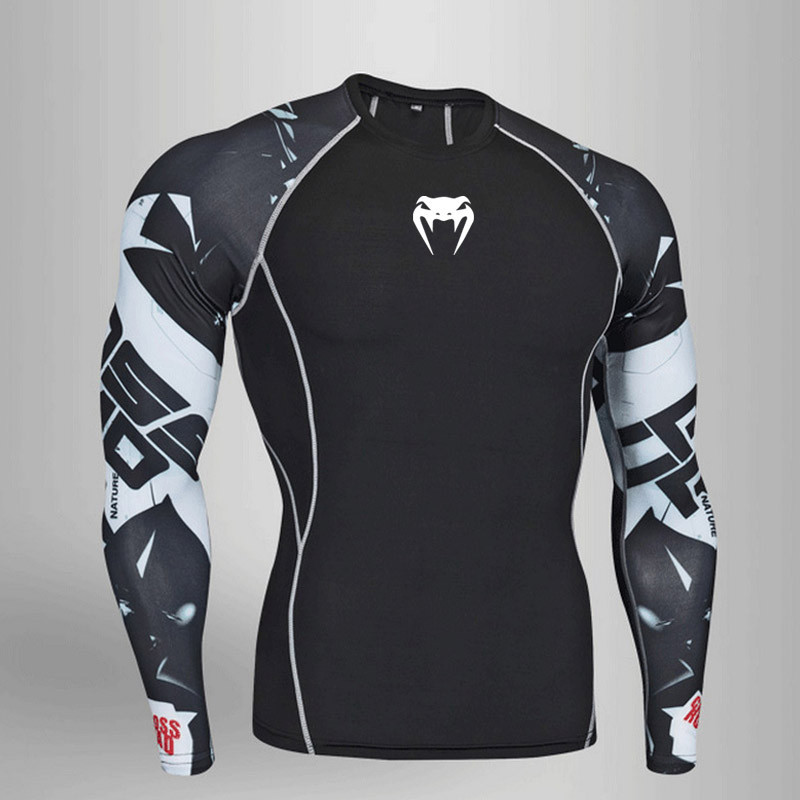 Ufc Mens Rashgarda MMA Long Sleeves Compression Shirt Sun Protection Base Layer Sports Top Quick-drying Sportswear