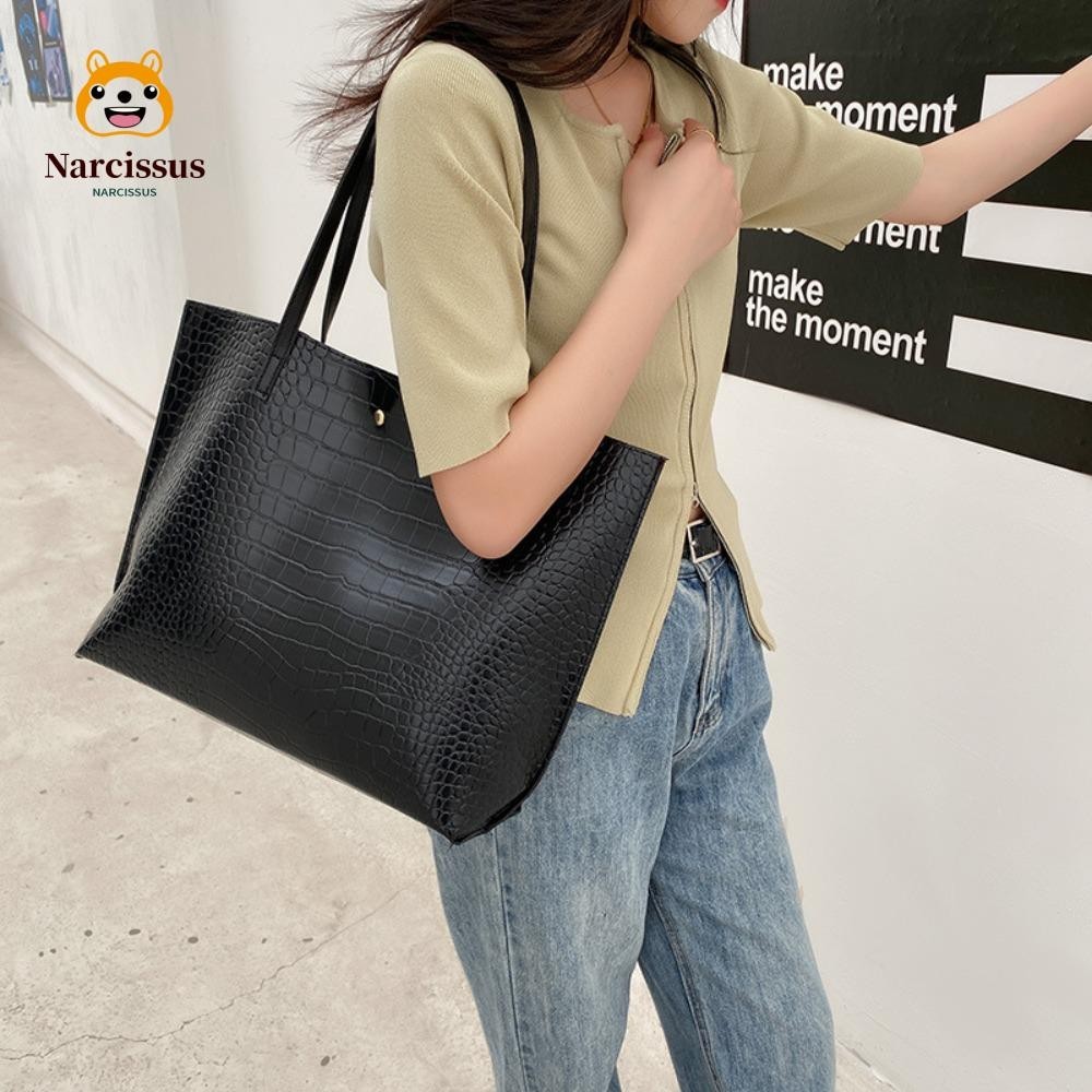 Narcissus Plain Pleated Bag, PU Leather All-match Shoulder Bag, Casual Plain One-sided Pleated Design Small Tote Bag Women