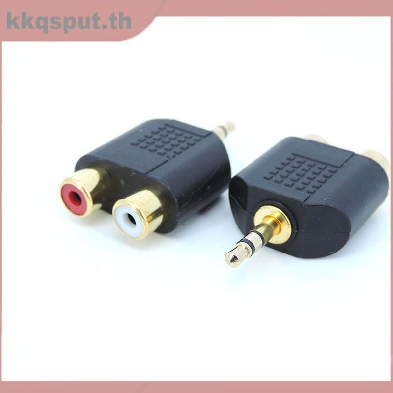 ชุบทอง 3 ขั้วสเตอริโอ 3.5 มม.AUX ชาย 2 RCA หญิงอะแดปเตอร์เสียง Splitter Connector สําหรับ pc ลําโพงหูฟังหูฟัง THK2