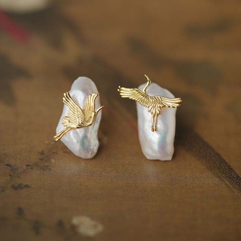 Miyan Crane Tengyun S925 ต่างหูมุกบาร็อคต่างหู Xizhu Original Niche Design