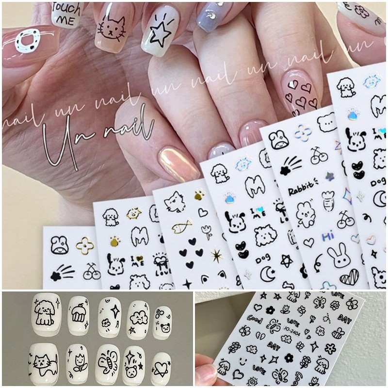 สัตว์น่ารักออกแบบผู้หญิงเล็บสติกเกอร์การ์ตูนแมวรูปแบบสติกเกอร์เล็บเครื่องประดับแฟชั่นสตรี