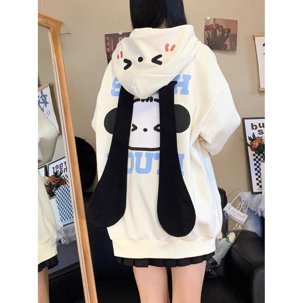 แจ็คเก็ตกันหนาวสีดินลายการ์ตูนสำหรับฤดูใบไม้ผลิและฤดูร้อน ใส่สบายพร้อมซิบและหมวก