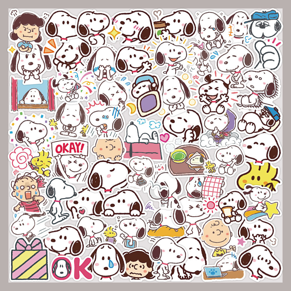 พร้อมส่ง cute camping Snoopy สนูปี้ PEANUTS sticker สติกเกอร์กันน้ำรูปแบบที่แตกต่างกัน 60ชิ้น