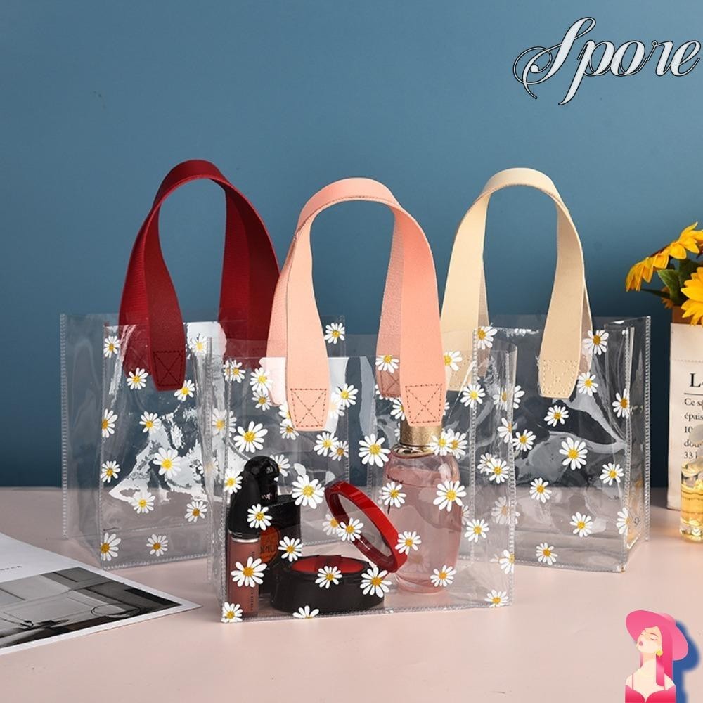 Spore Tote Bag, Little Daisy Transparent Shopping Bags , Handle PVC Hand Gift Bag