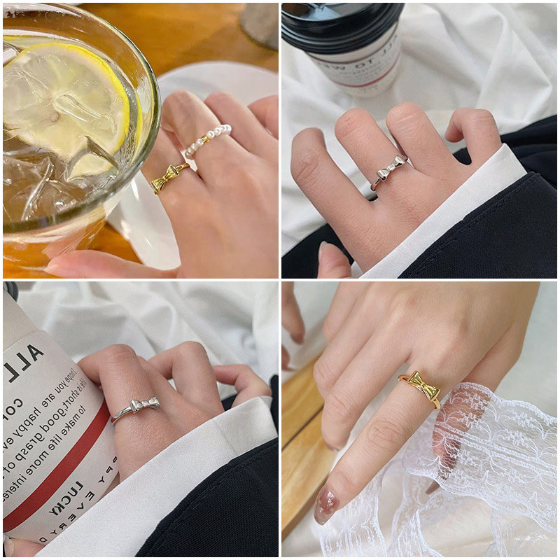 Ins แหวนโบว ์ แหวนเปิดอ ่ อนโยน Simple Shiny Love Design แหวนของขวัญเพื ่ อนอุปกรณ ์ เสริมแฟชั ่ น