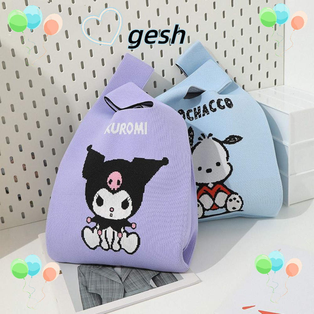 Gesh1 กระเป ๋ าข ้ อมือ , Kuromi Casual Tote Bag, แฟชั ่ นแบบพกพาน ่ ารักReusable Shopping Bag Women