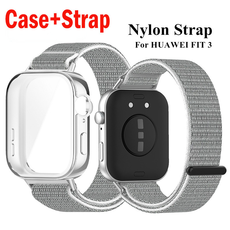 Case + สายไนลอนสําหรับ Huawei Watch Fit 3 Nylon Watch Bracelet Watchband Correa สําหรับ Huawei Watch Fit3 Strap