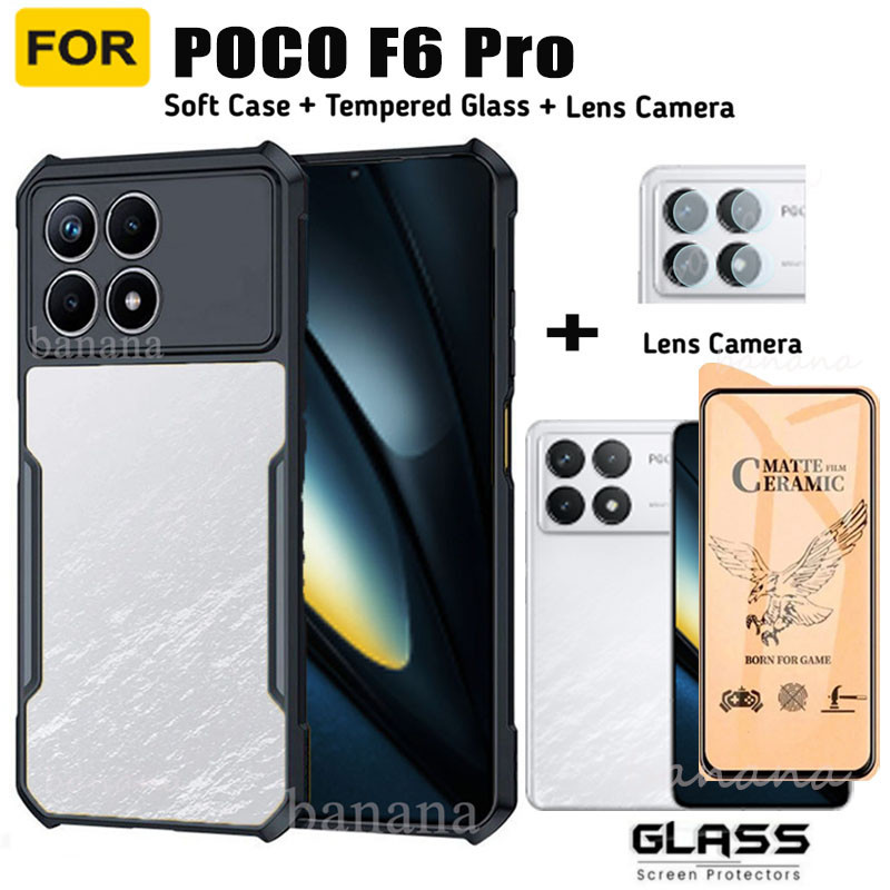 Shock Proof สําหรับ Poco F6 Pro ฟิล์มกระจกนิรภัย 3 ใน 1 Poco F6 F5 Pro X6 Pro X5 Pro กล้องเลนส์ฟิล์ม