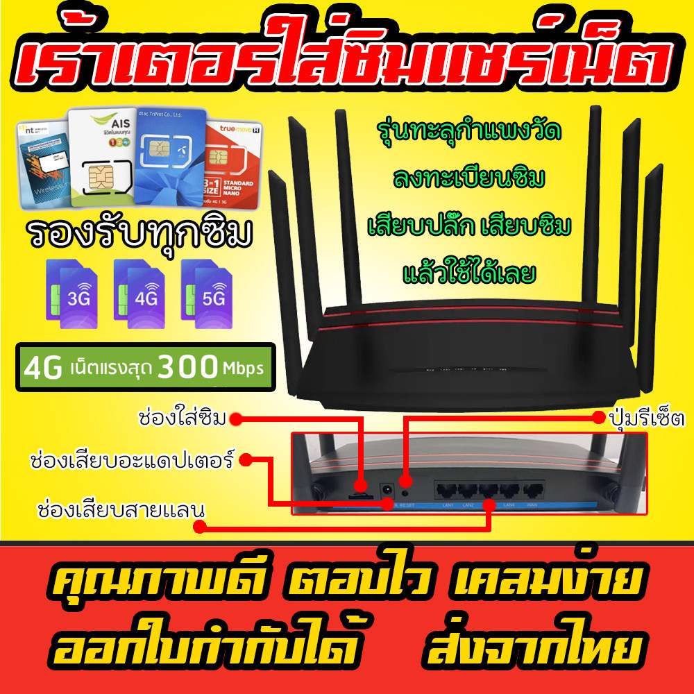 🇹🇭 ของเเท้ มีโลโก้ ประกันศุนย์ 1 ปี เราเตอร์ ใส่ซิม NT Ais Dtac True 300Mb 4G 5G Lte 900 / 1800 / 23