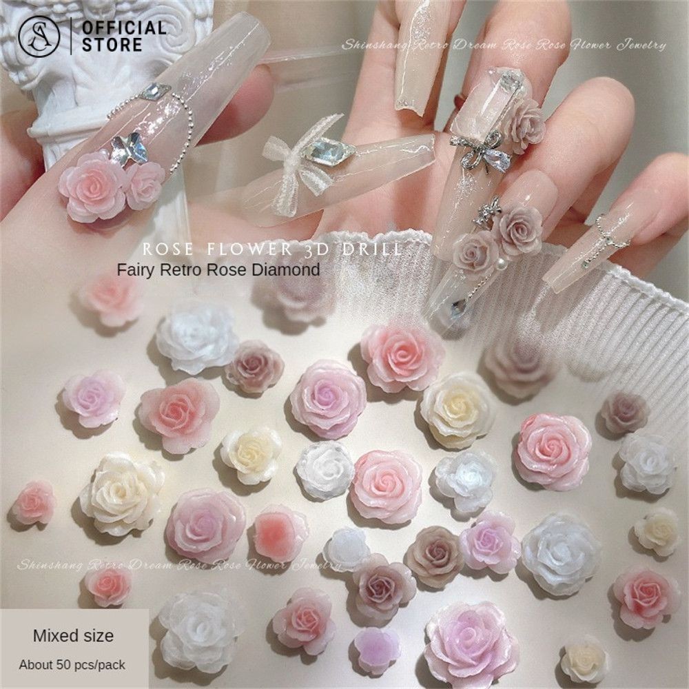 อุปกรณ์ตกแต่งเล็บ50 ชิ้น เล็บกุหลาบเรซิ่นสไตล์จีน เพ้นท์เล็บ DIY ตกแต่งอุปกรณ์ทําเล็บ