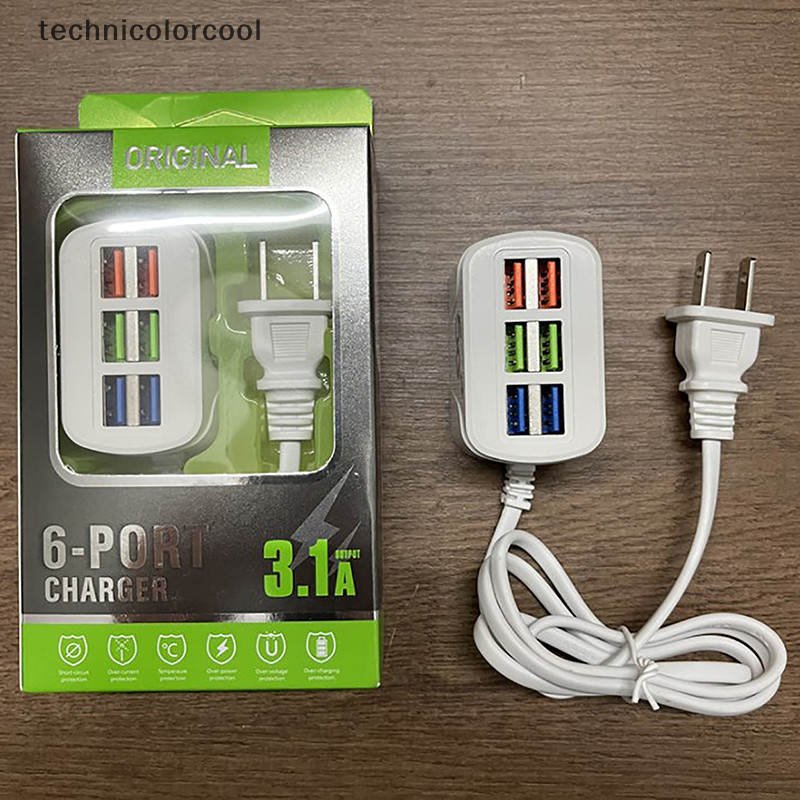 Th ที่ชาร์จโทรศัพท์ USB Power Strip al ชาร์จเร็ว 6 พอร์ต USB Mini Extension Socket HUB Splitter HH